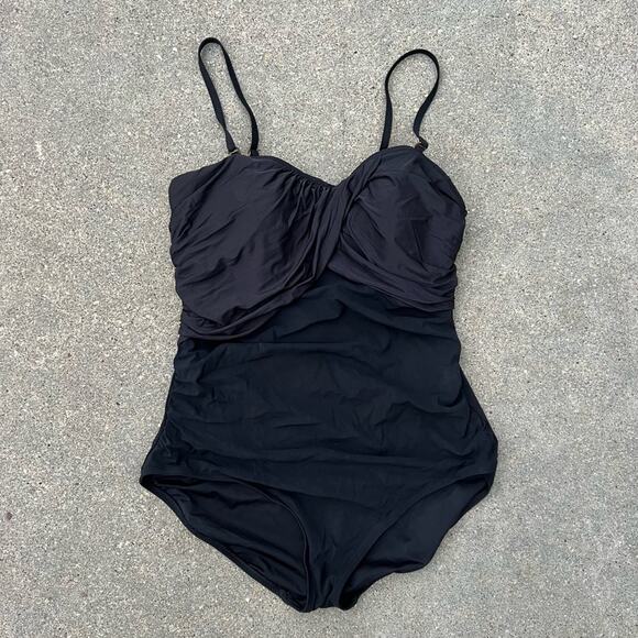 Lands’ End Black Twist Ruched Tummy Control One Piece Swimsuit Size 16 - Picture 1 of 6